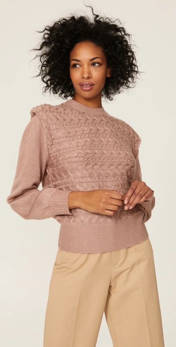 525 America Womens Long Sleeve Cable Knit Sweater W Shoulder Pads Medium